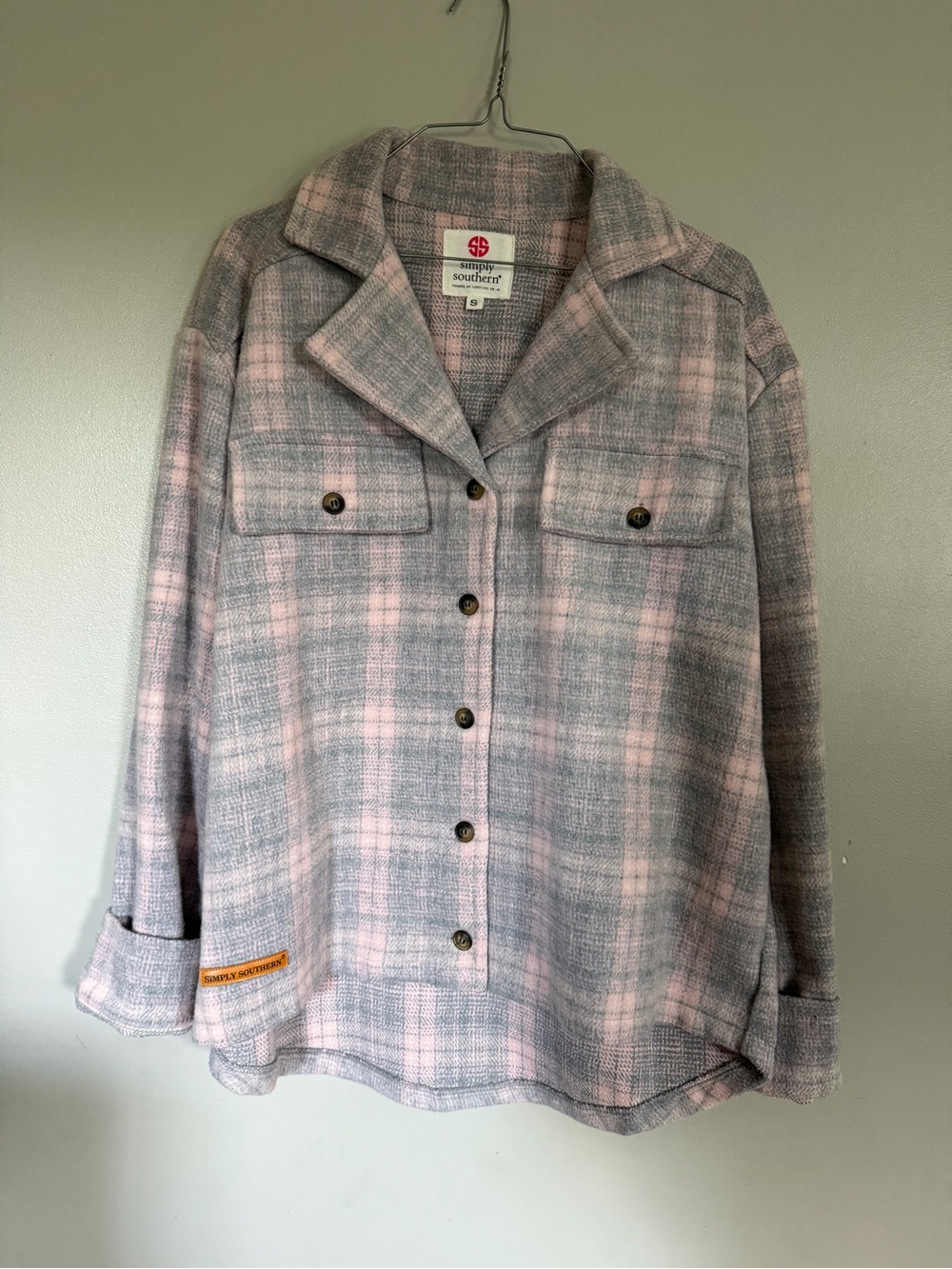 Simply Southern Pink & Gray Plaid Utility Shacket
